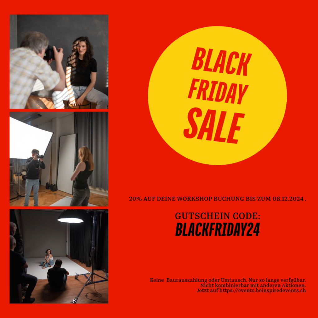 Black Friday Special, Fotoworkshop Aktion, preiswerte Porträtfotografie Kurse in Zürich.